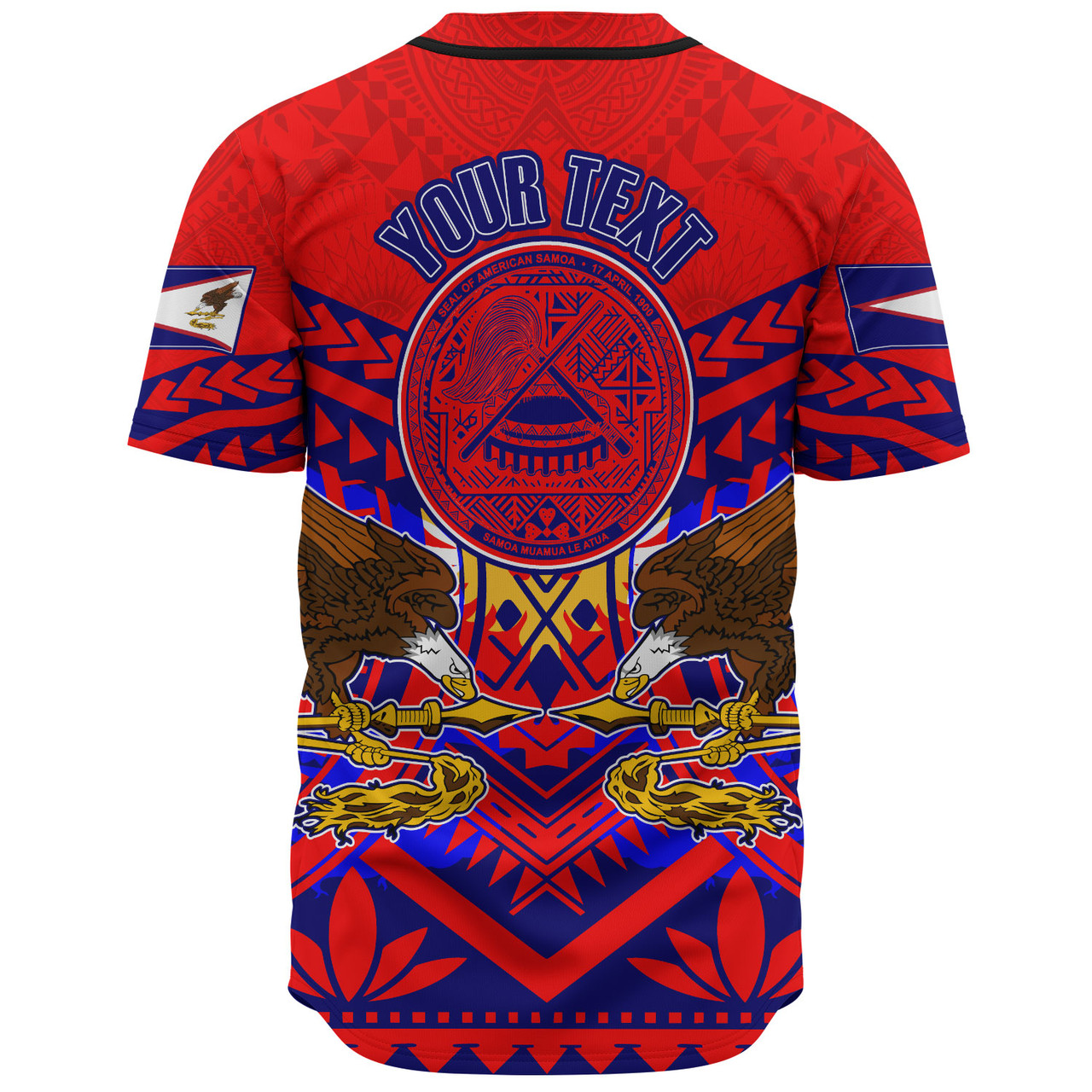 American Samoa Baseball Shirt Custom American Samoa Seal And Eagle Polynesian Tattoo Red