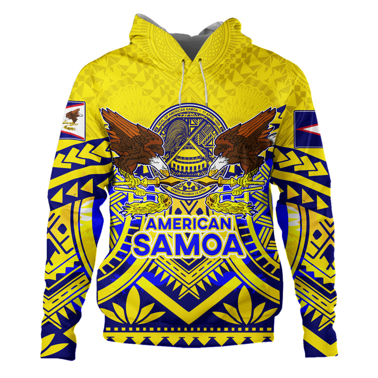 American Samoa Hoodie Custom American Samoa Seal And Eagle Polynesian Tattoo Yellow