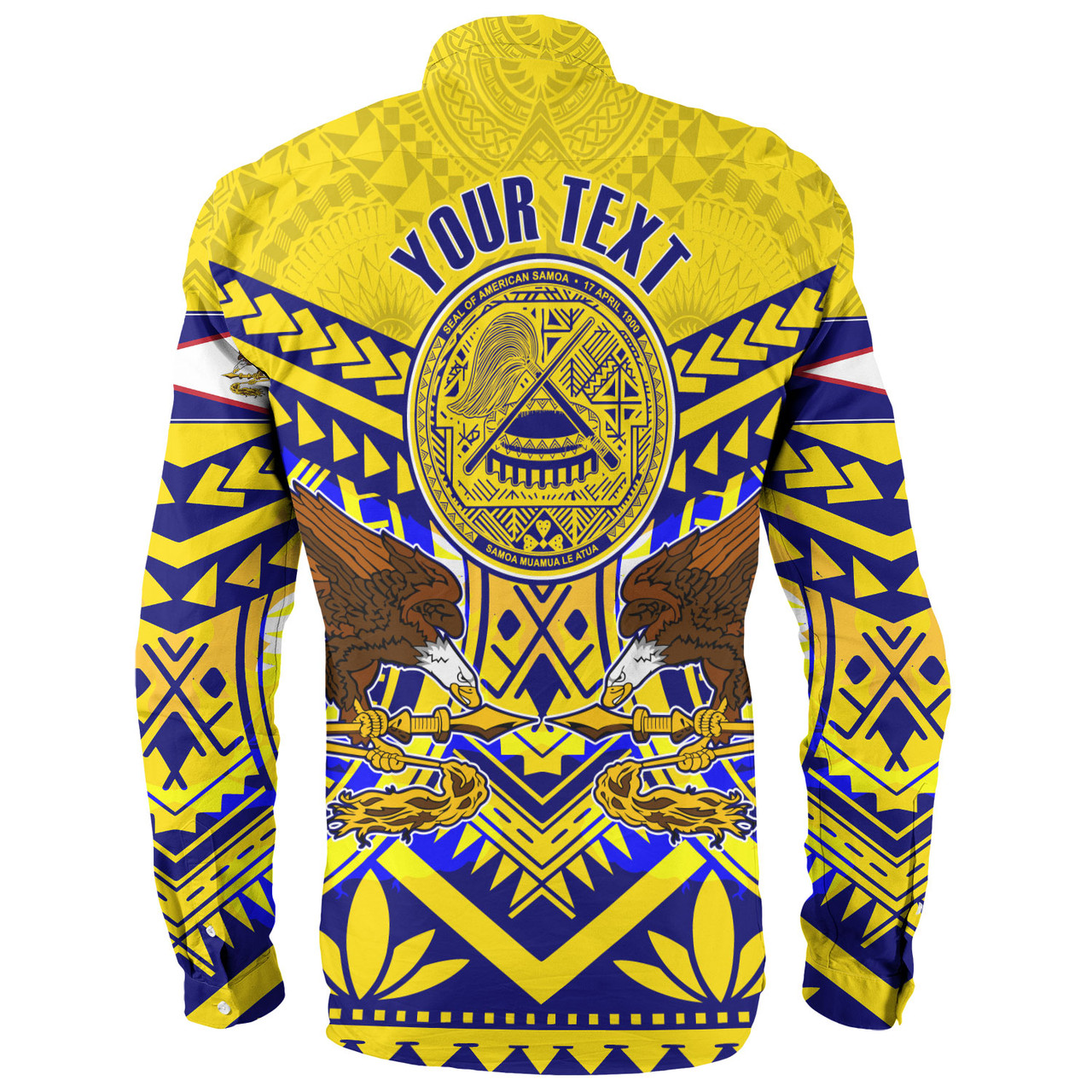 American Samoa Long Sleeve Shirt Custom American Samoa Seal And Eagle Polynesian Tattoo Yellow