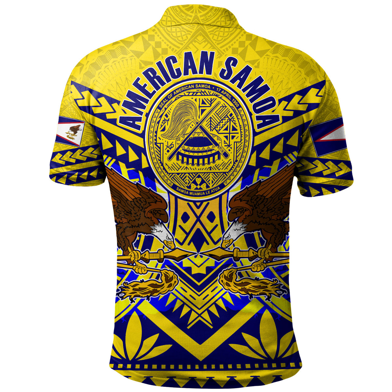 American Samoa Polo Shirt Custom American Samoa Seal And Eagle Polynesian Tattoo Yellow