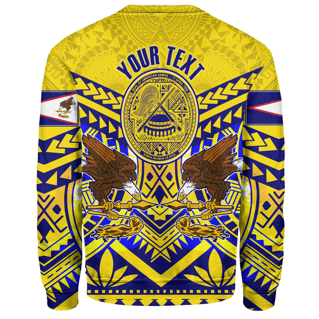 American Samoa Sweatshirt Custom American Samoa Seal And Eagle Polynesian Tattoo Yellow
