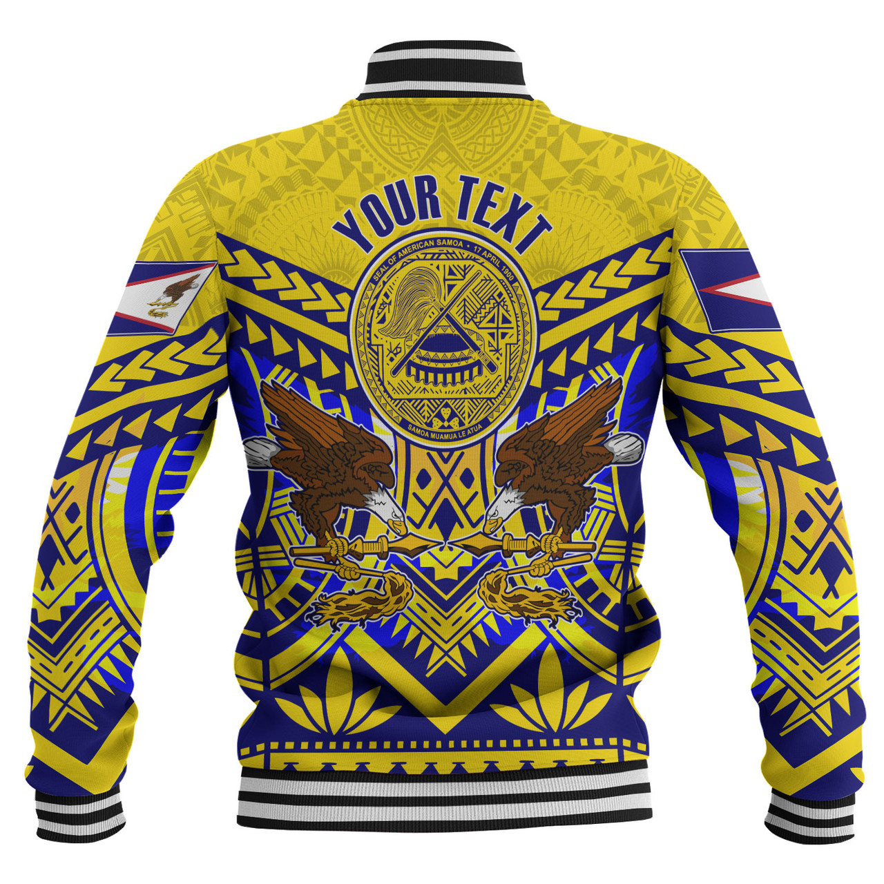 American Samoa Baseball Jacket Custom American Samoa Seal And Eagle Polynesian Tattoo Yellow