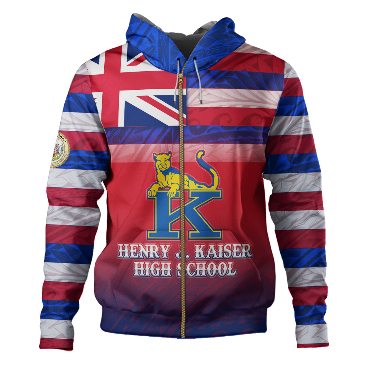 Hawaii Henry J. Kaiser High School Hoodie Flag Color With Traditional Patterns