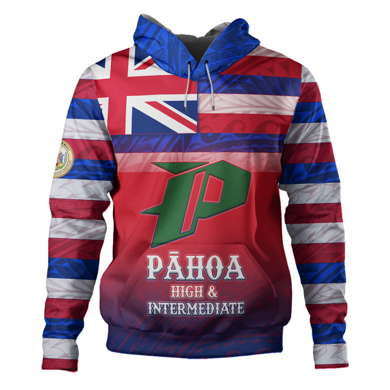 Hawaii Pāhoa High & Intermediate High School Hoodie Flag Color With Traditional Patterns