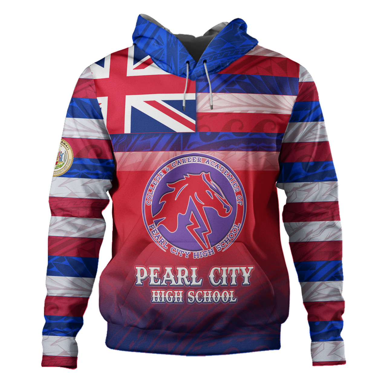 Hawaii Pearl City High School Hoodie Flag Color With Traditional Patterns