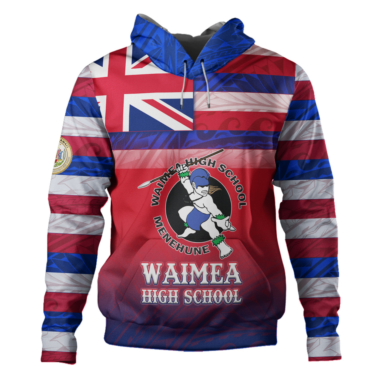 Hawaii Waimea High School Hoodie Flag Color With Traditional Patterns