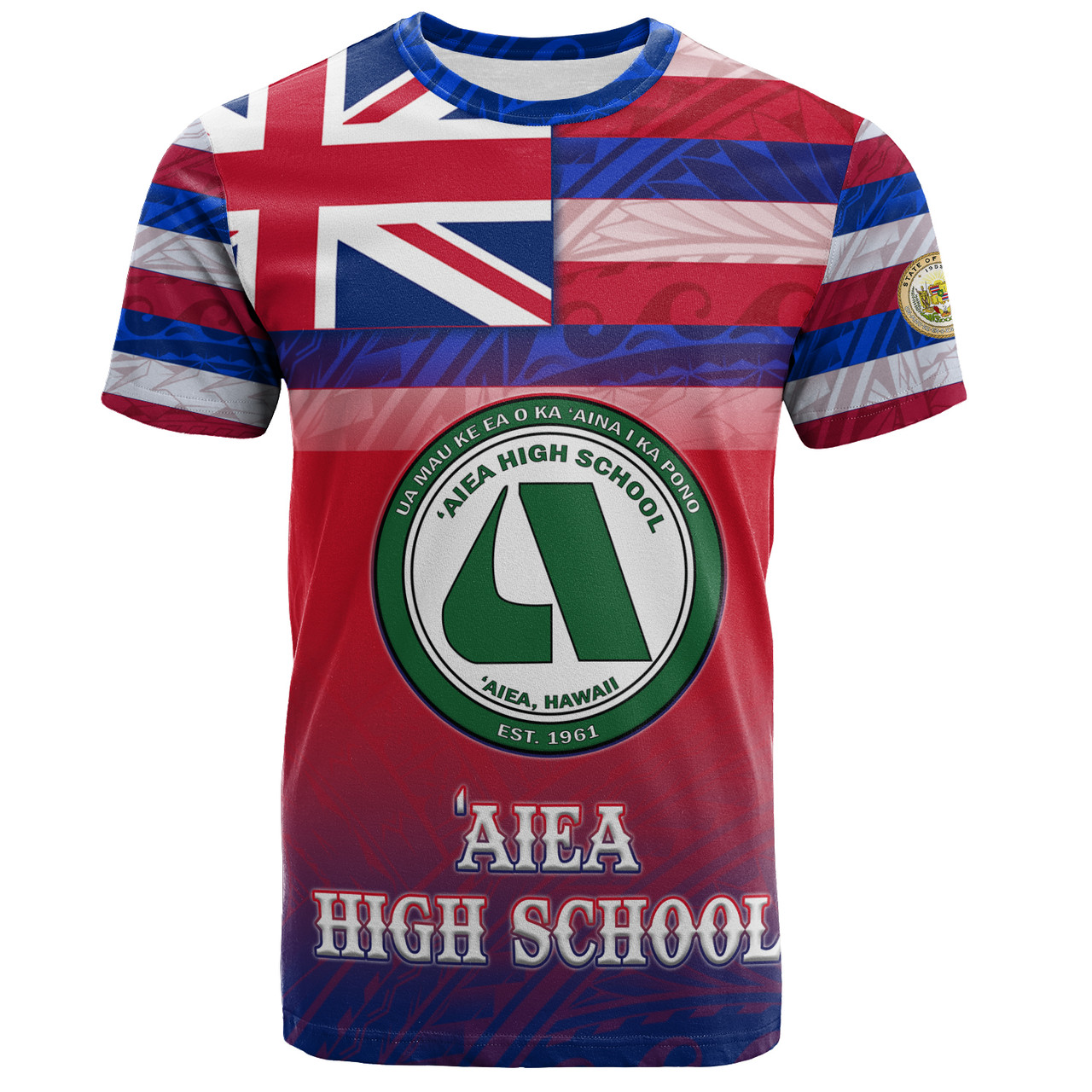 Hawaii Aiea High School T-Shirt Flag Color With Traditional Patterns