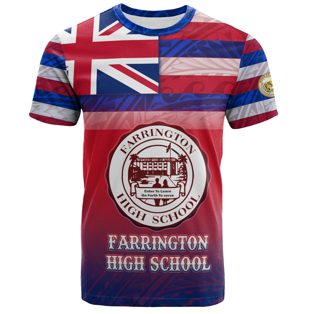 Hawaii Farrington High School T-Shirt Flag Color With Traditional Patterns