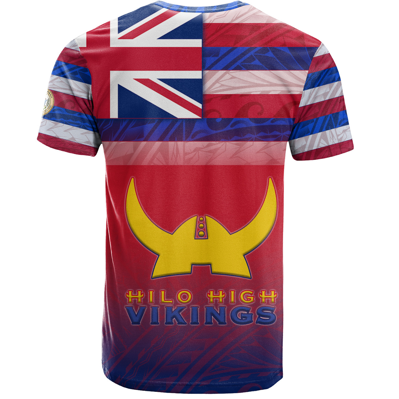 Hawaii Hilo High School T-Shirt Flag Color With Traditional Patterns