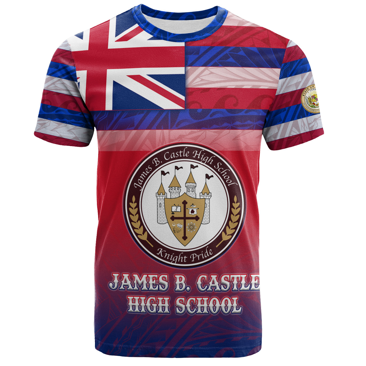 Hawaii James B. Castle High School T-Shirt Flag Color With Traditional Patterns
