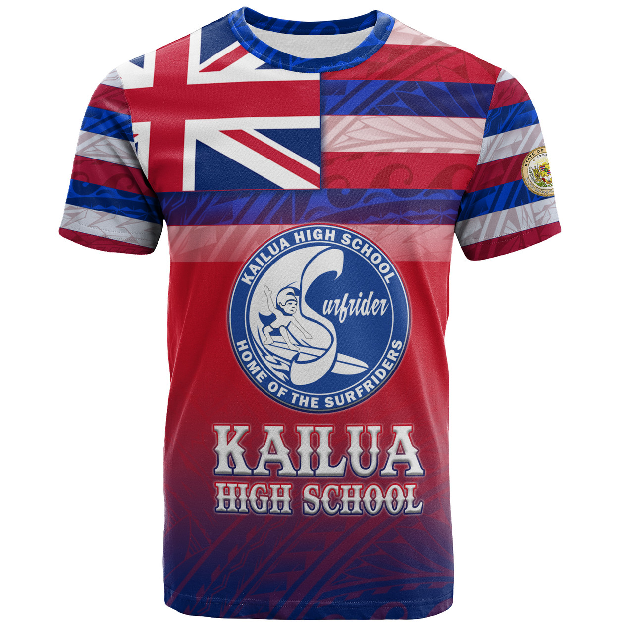 Hawaii Kailua High School T-Shirt Flag Color With Traditional Patterns