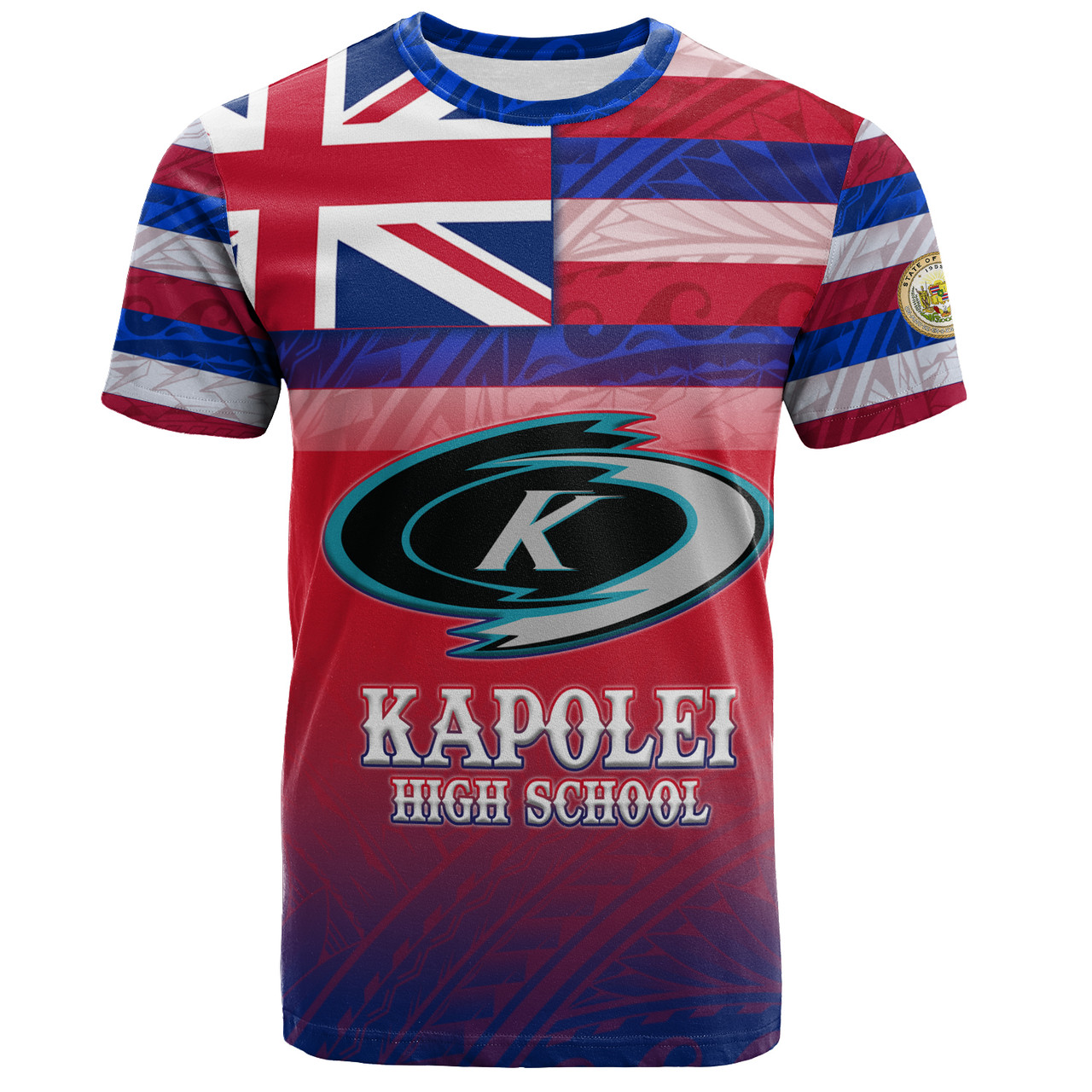 Hawaii Kapolei High School T-Shirt Flag Color With Traditional Patterns