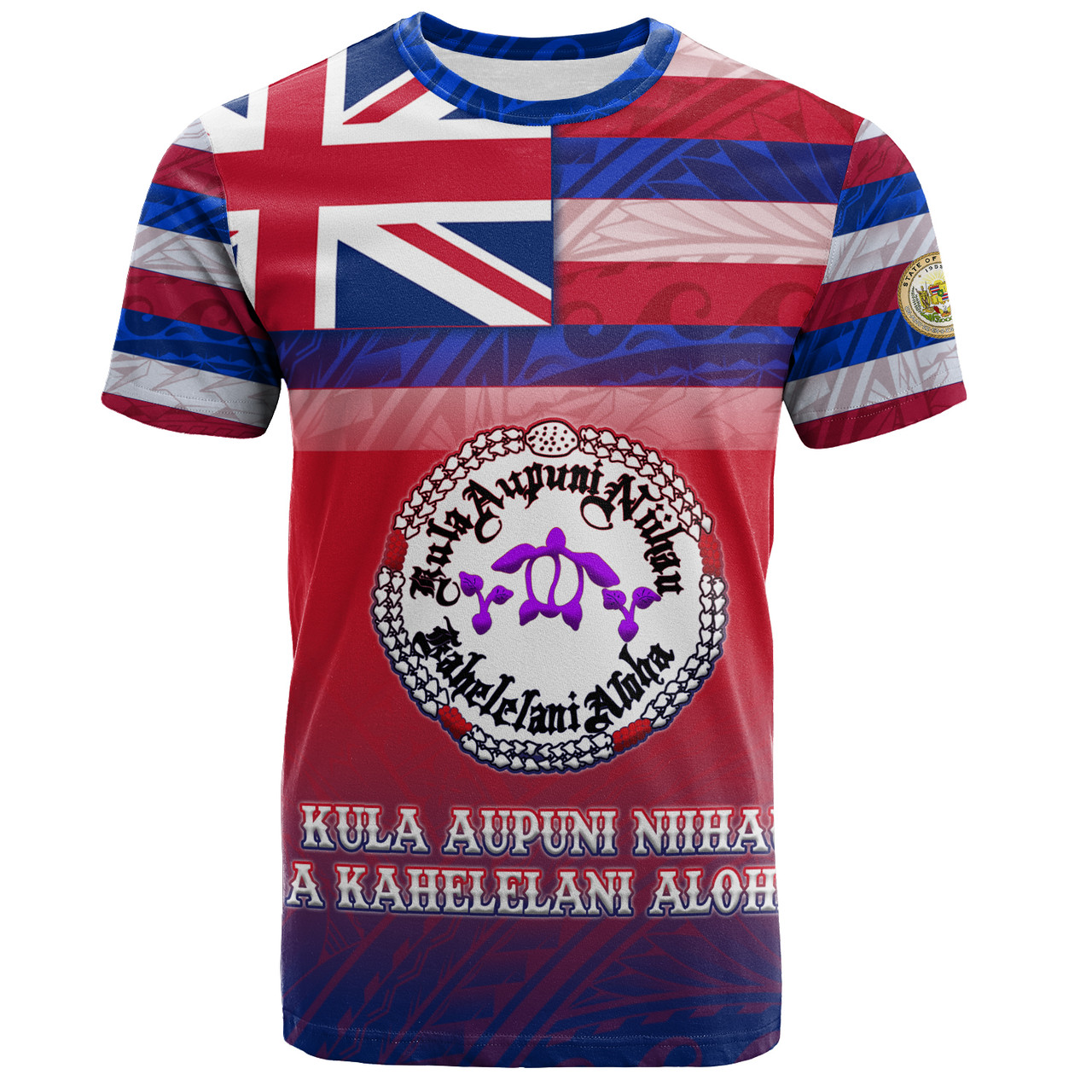 Hawaii Kula Aupuni Niihau A Kahelelani Aloha High School T-Shirt Flag Color With Traditional Patterns