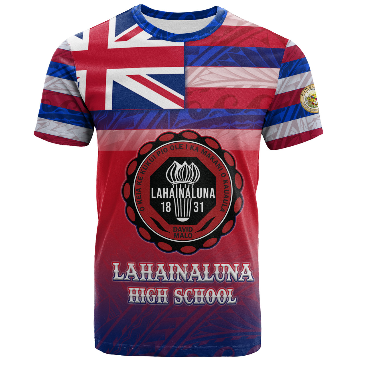 Hawaii Lahainaluna High School T-Shirt Flag Color With Traditional Patterns
