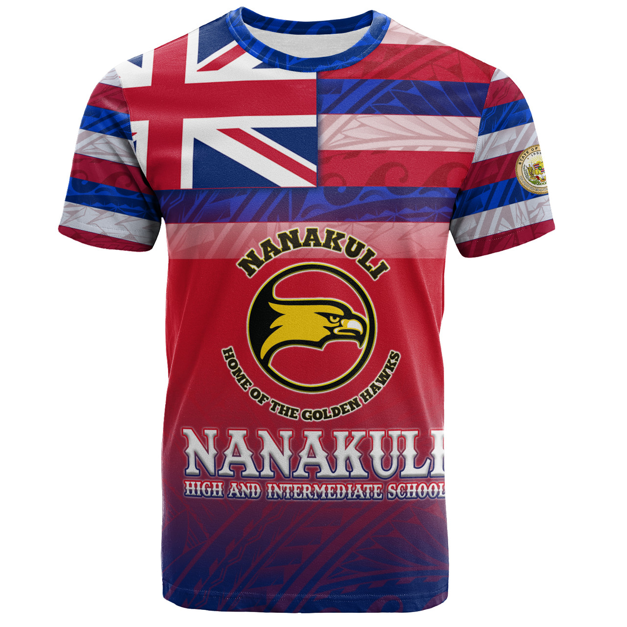 Hawaii Nanakuli High and Intermediate School T-Shirt Flag Color With Traditional Patterns