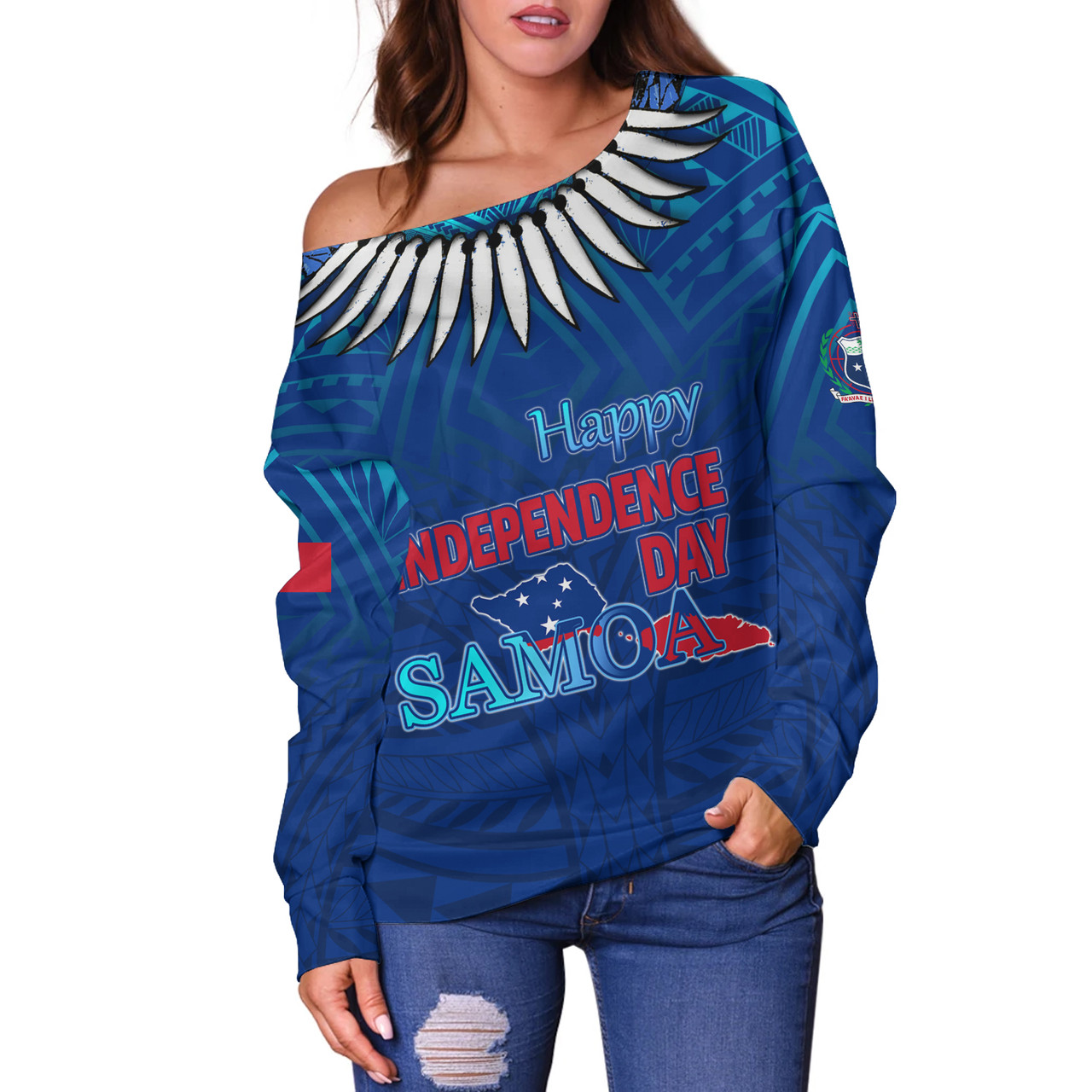 Samoa Off Shoulder Sweatshirt Happy Independence Day Samoa