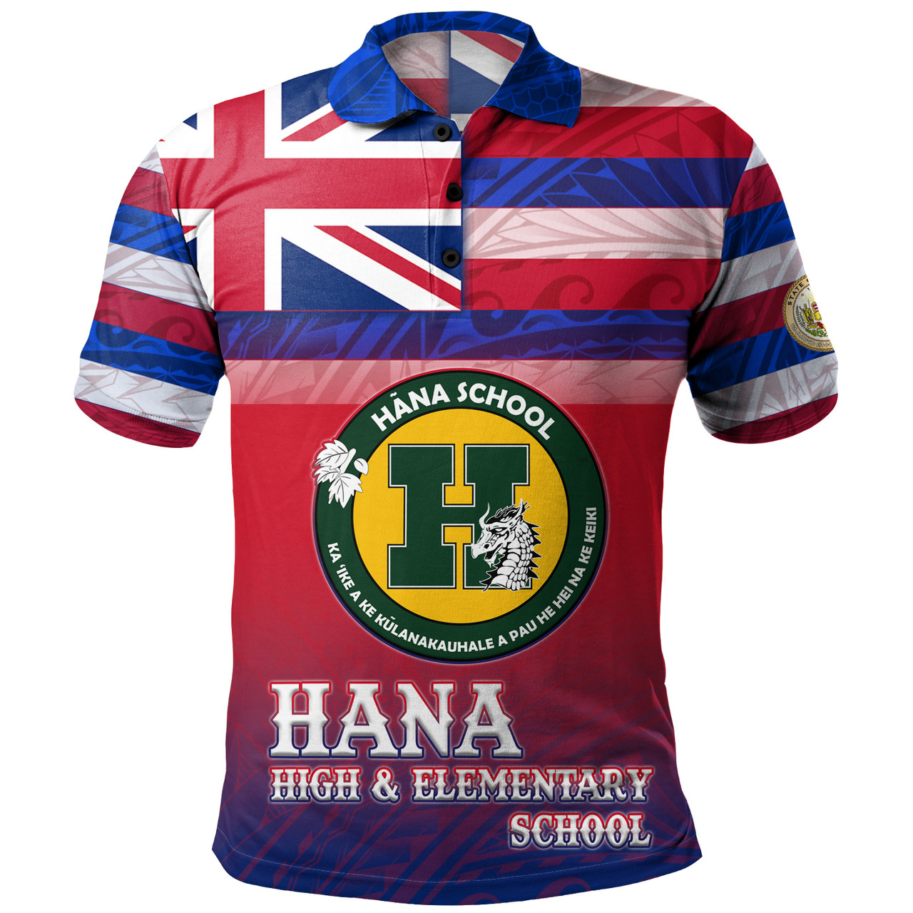 Hawaii Hana High and Elementary School Polo Shirt Flag Color With Traditional Patterns