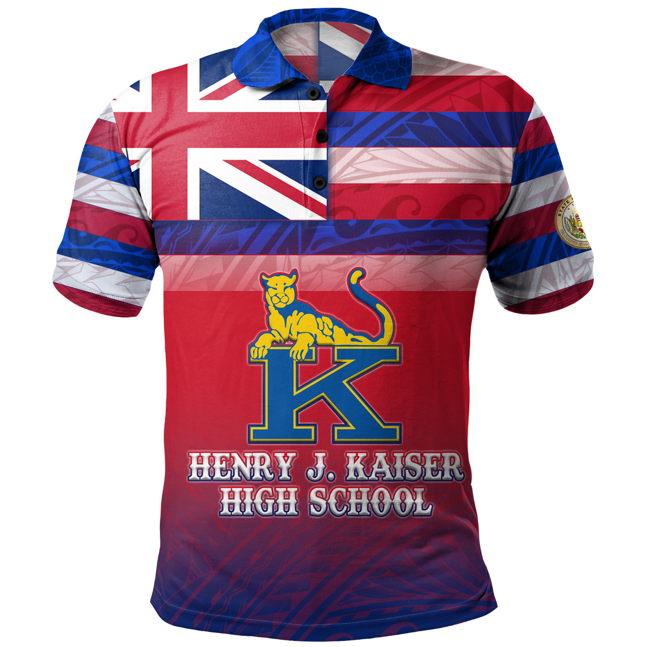 Hawaii Henry J. Kaiser High School Polo Shirt Flag Color With Traditional Patterns