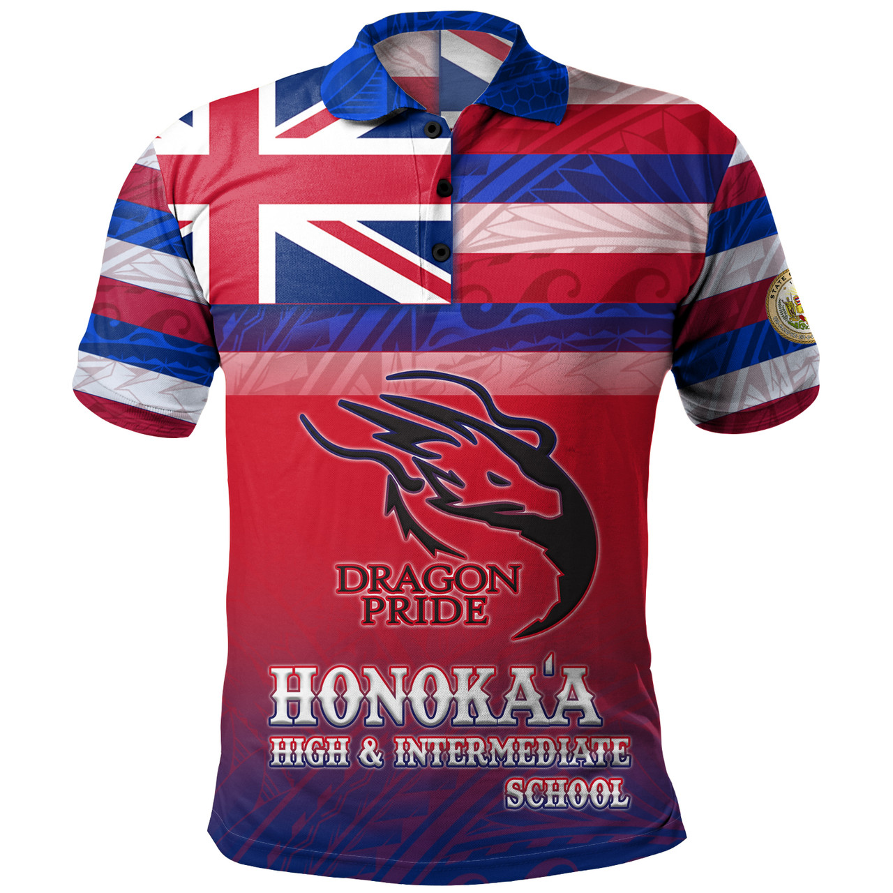 Hawaii Honokaʻa High & Intermediate School Polo Shirt Flag Color With Traditional Patterns