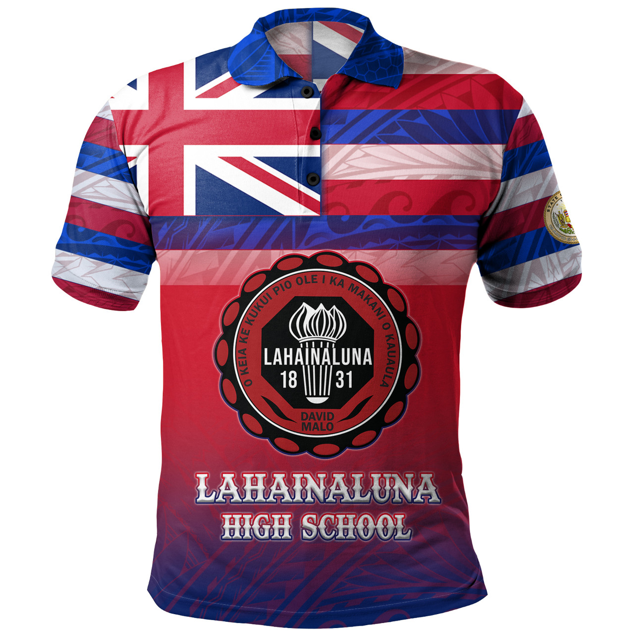 Hawaii Lahainaluna High School Polo Shirt Flag Color With Traditional Patterns