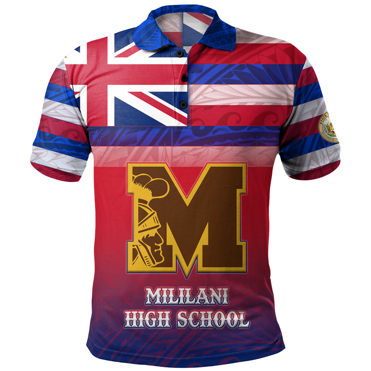 Hawaii Mililani High School Polo Shirt Flag Color With Traditional Patterns