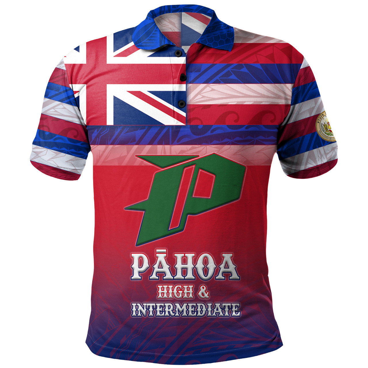 Hawaii Pāhoa High & Intermediate High School Polo Shirt Flag Color With Traditional Patterns