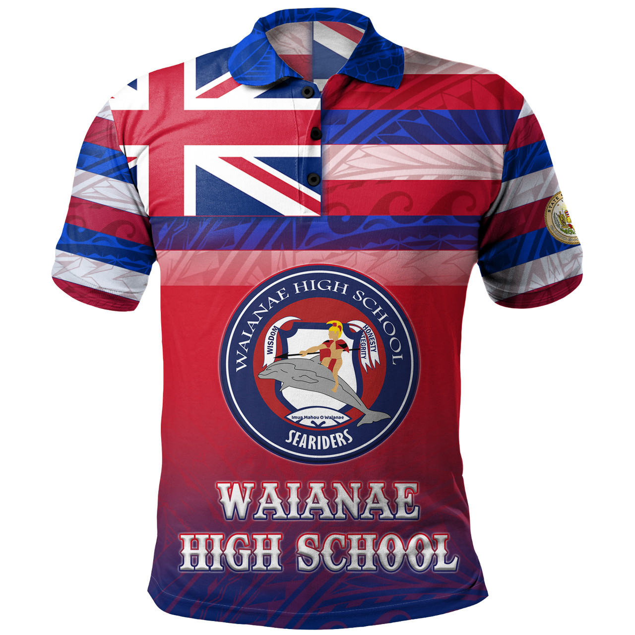 Hawaii Waianae High School Polo Shirt Flag Color With Traditional Patterns