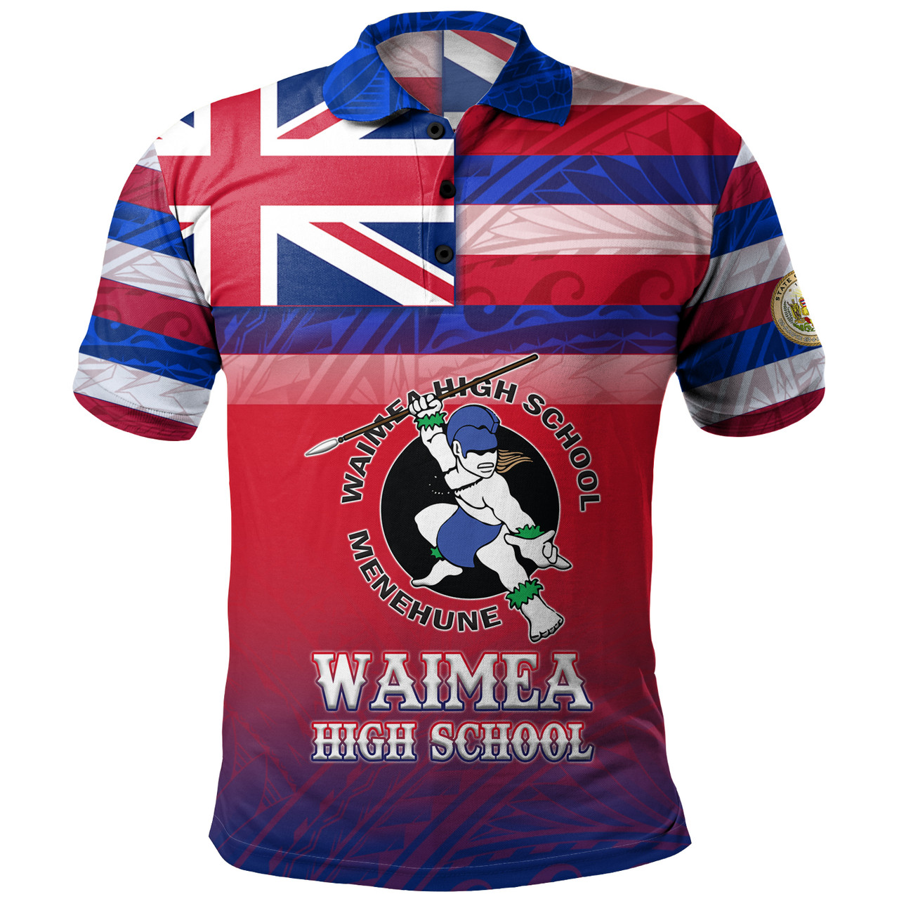 Hawaii Waimea High School Polo Shirt Flag Color With Traditional Patterns