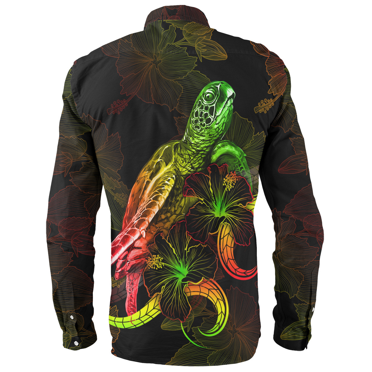 Federated States Of Micronesia Long Sleeve Shirt Sea Turtle With Blooming Hibiscus Flowers Reggae