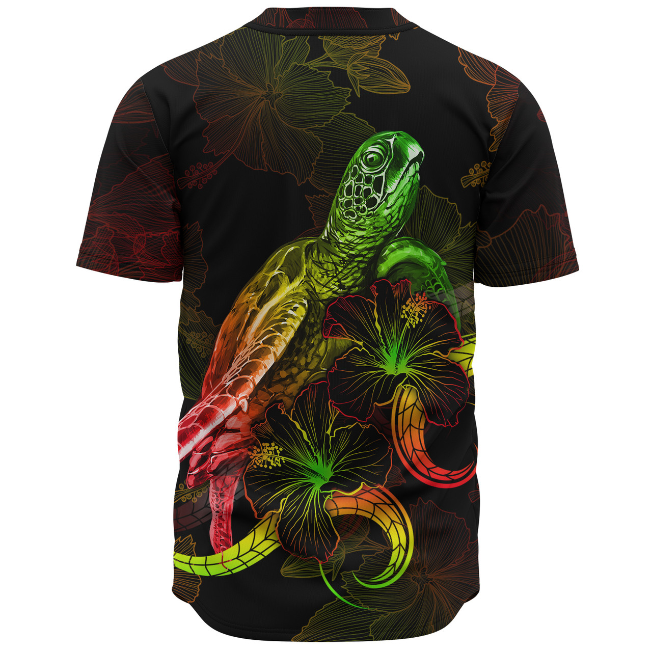 Yap State Baseball Shirt Sea Turtle With Blooming Hibiscus Flowers Reggae