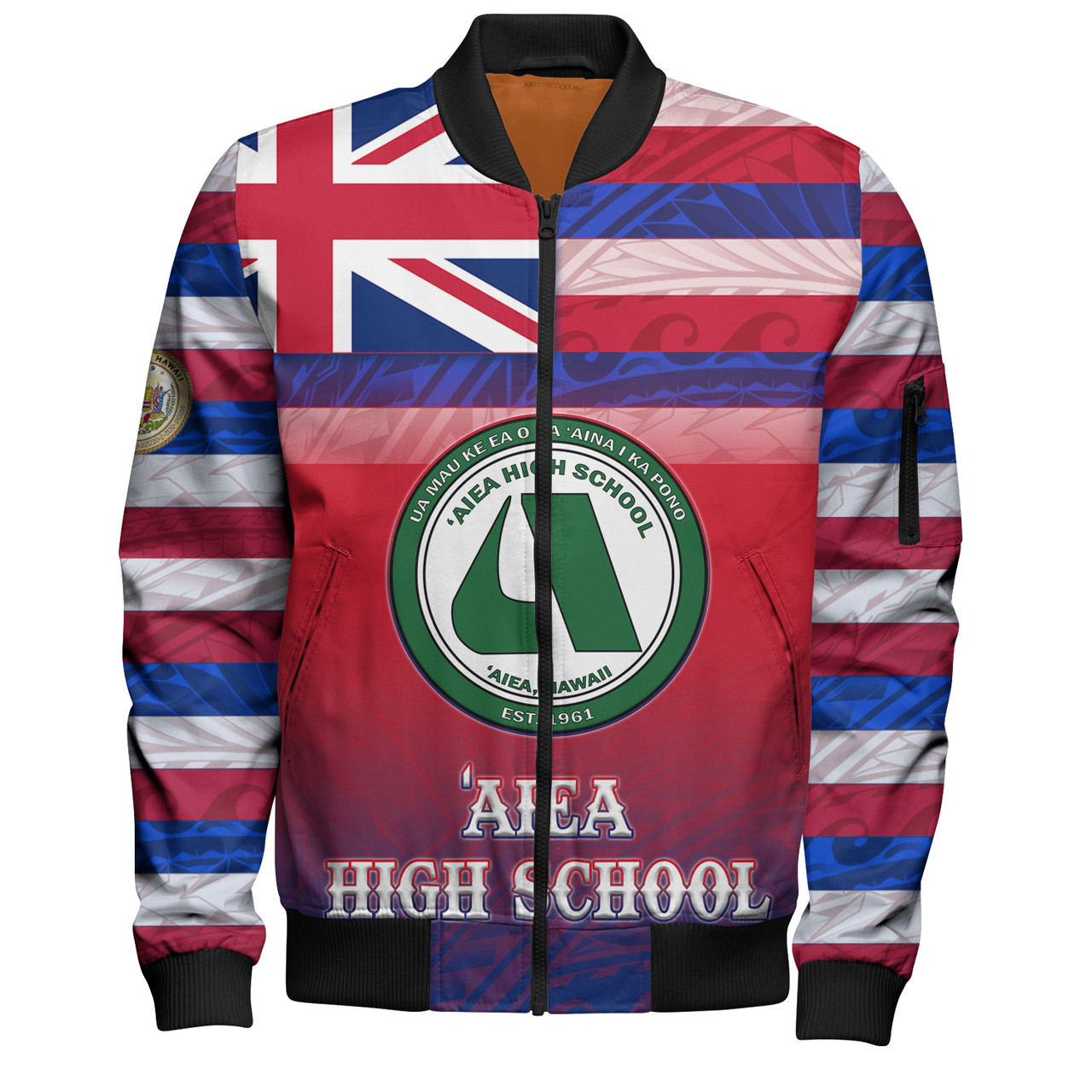 Hawaii Aiea High School Bomber Jacket Flag Color With Traditional Patterns