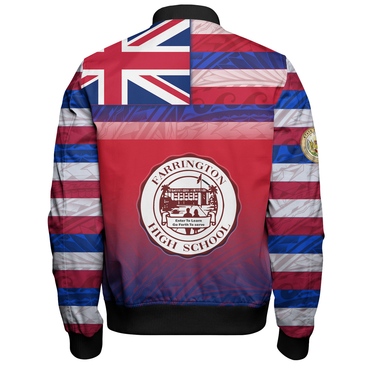 Hawaii Farrington High School Bomber Jacket Flag Color With Traditional Patterns