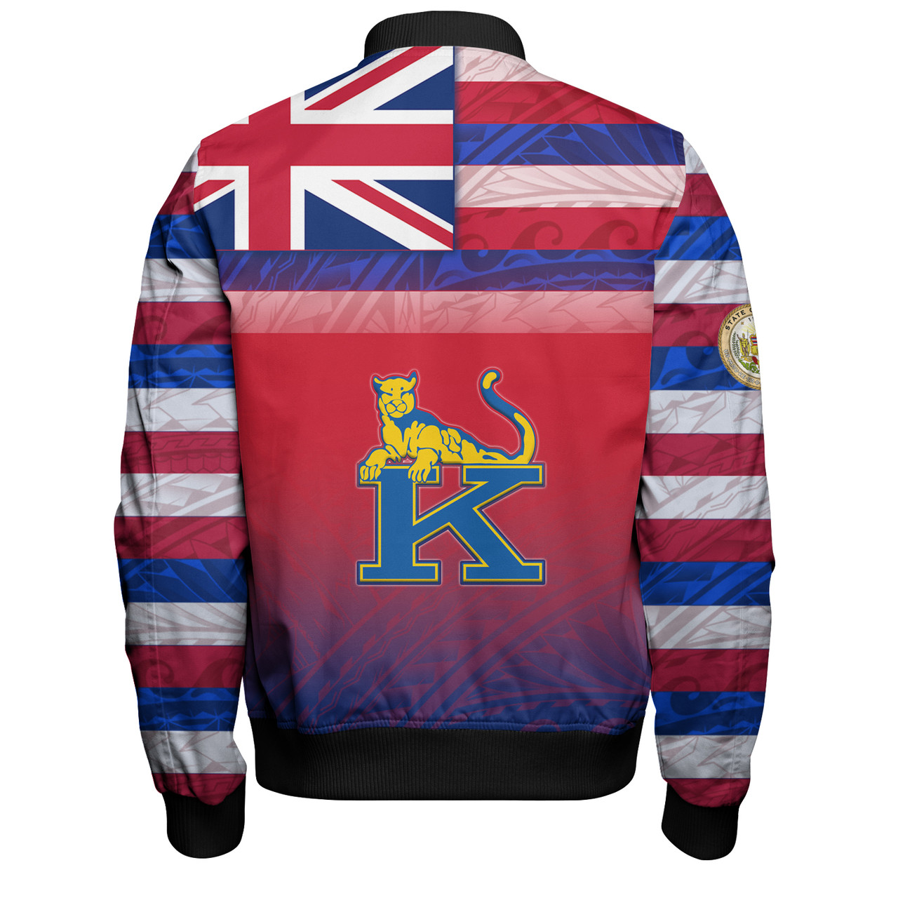 Hawaii Henry J. Kaiser High School Bomber Jacket Flag Color With Traditional Patterns