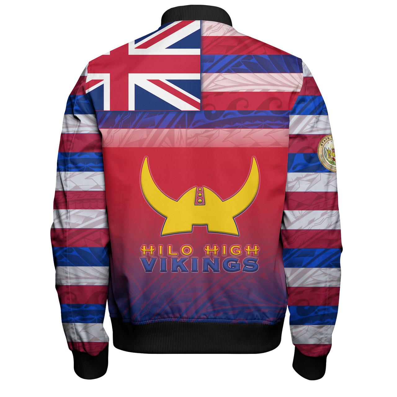 Hawaii Hilo High School Bomber Jacket Flag Color With Traditional Patterns