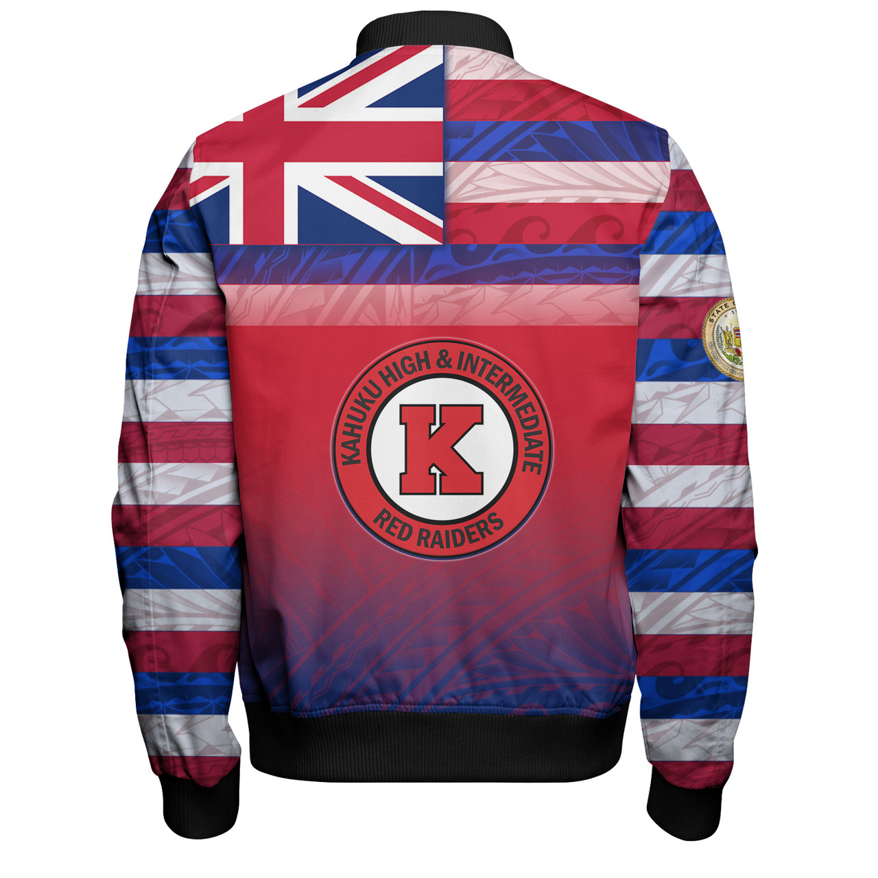 Hawaii Kahuku High & Intermediate School Bomber Jacket Flag Color With Traditional Patterns