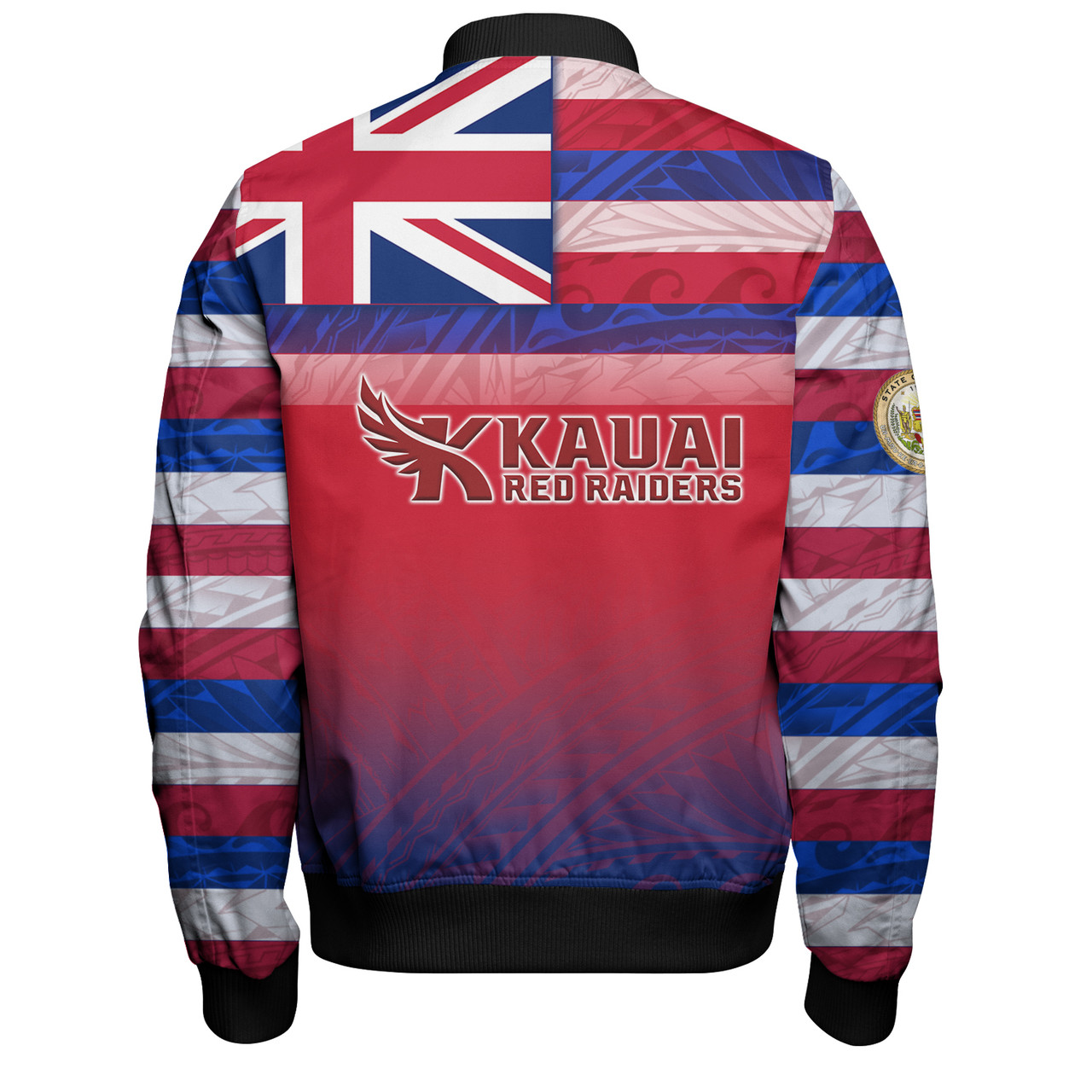 Hawaii Kauai High School Bomber Jacket Flag Color With Traditional Patterns