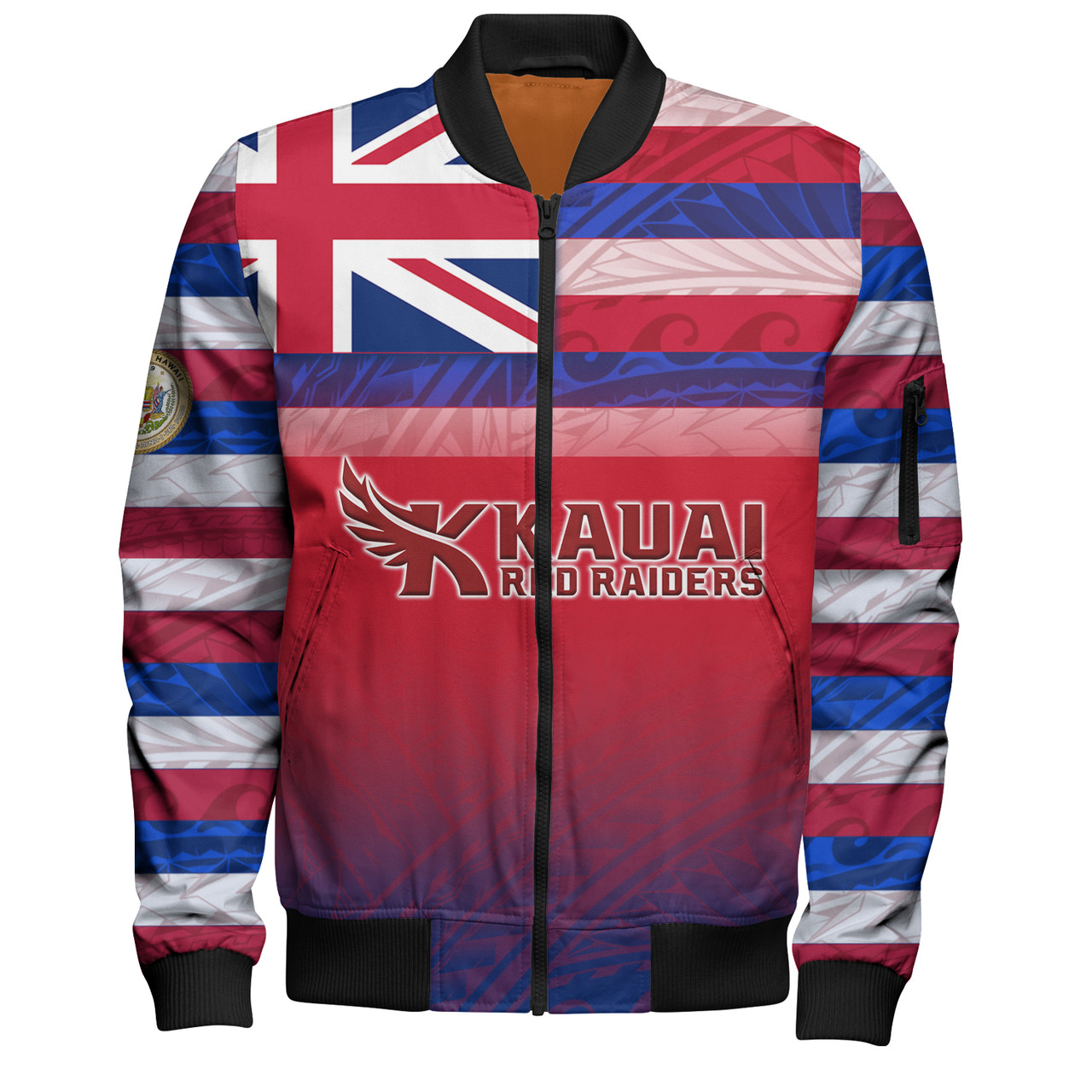 Hawaii Kauai High School Bomber Jacket Flag Color With Traditional Patterns