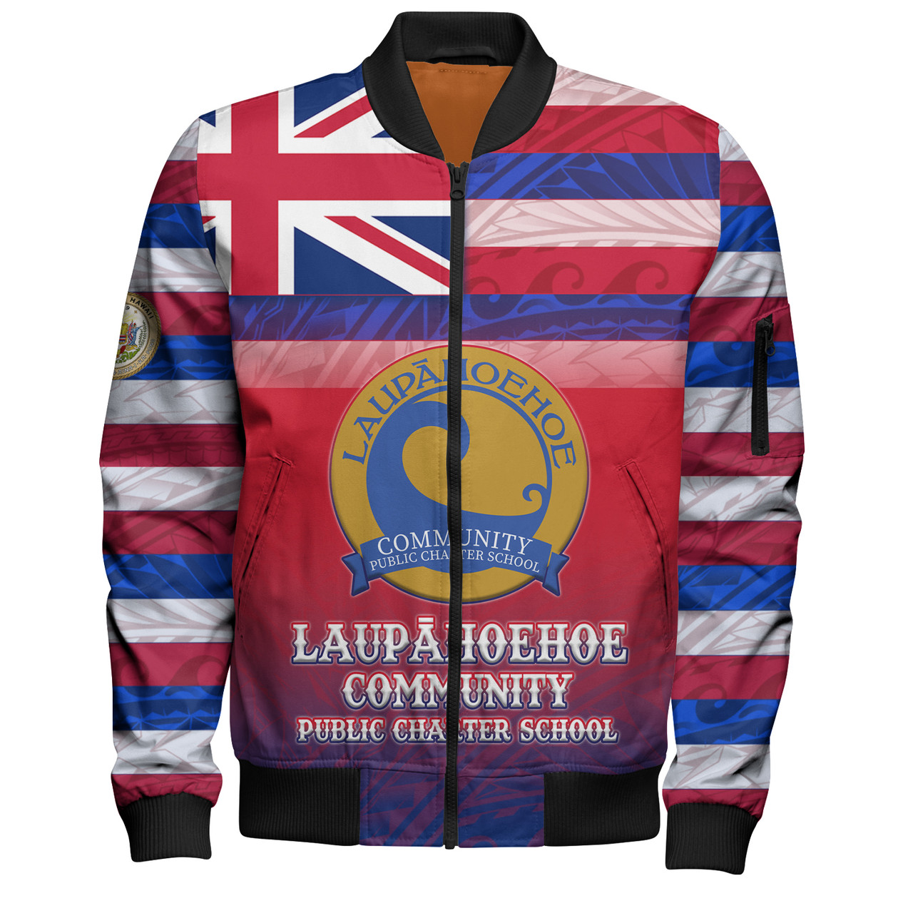 Hawaii Laupāhoehoe Community Public Charter School Bomber Jacket Flag Color With Traditional Patterns