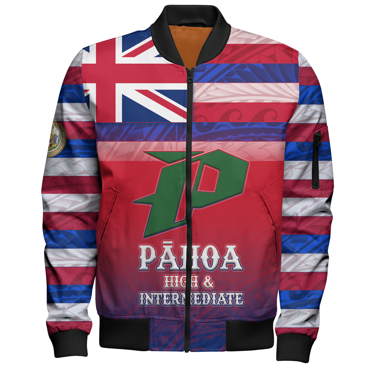 Hawaii Pāhoa High & Intermediate High School Bomber Jacket Flag Color With Traditional Patterns