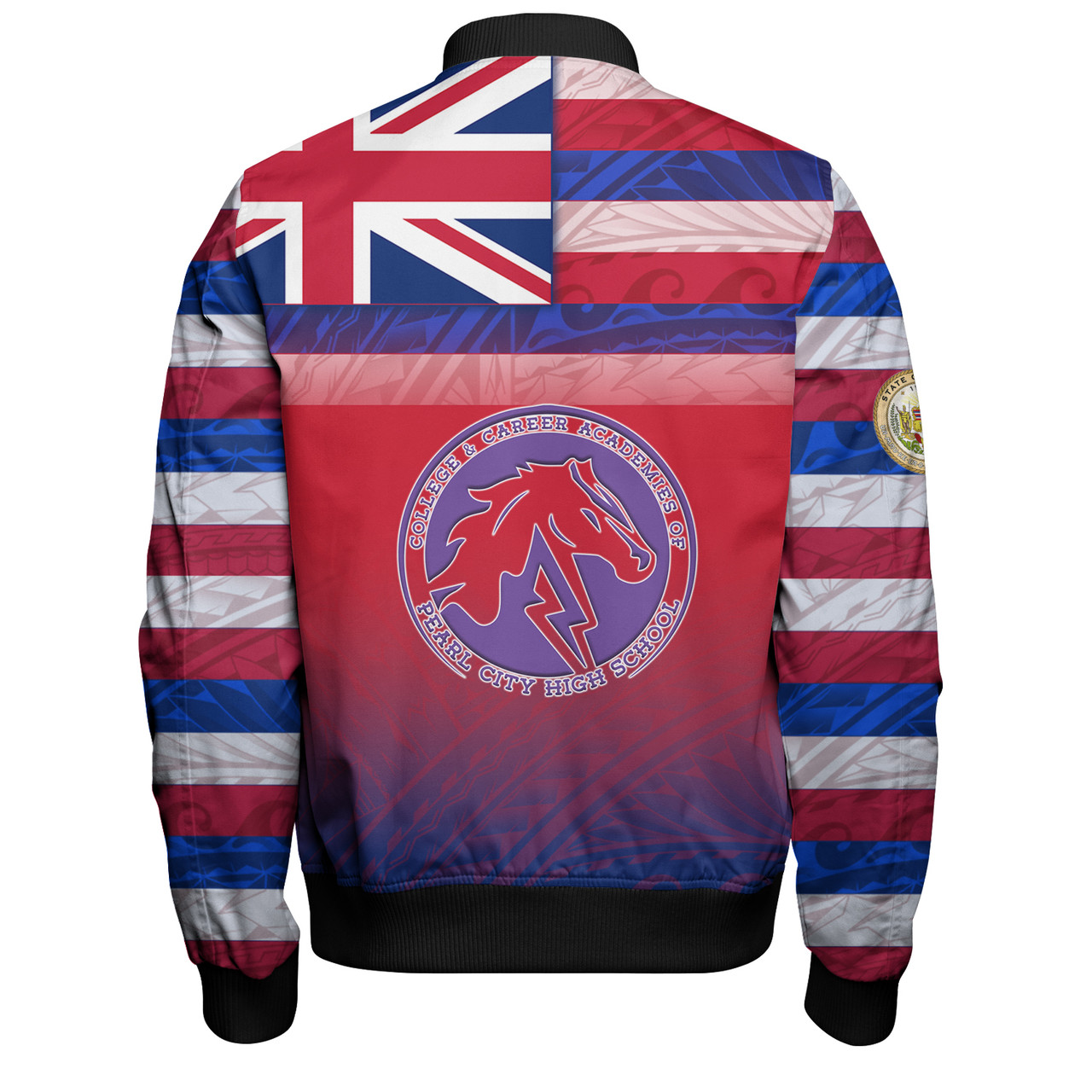 Hawaii Pearl City High School Bomber Jacket Flag Color With Traditional Patterns