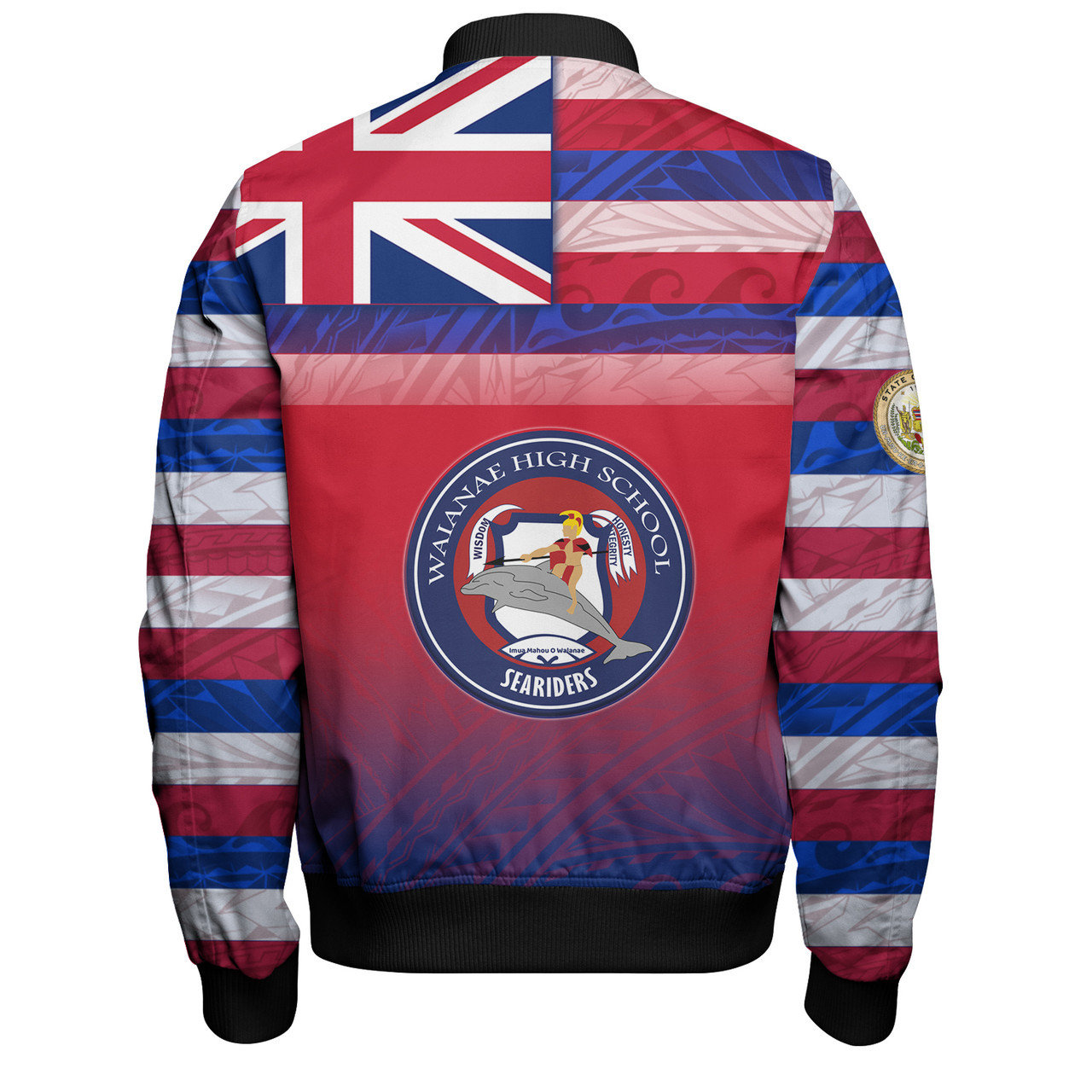 Hawaii Waialua High and Intermediate School Bomber Jacket Flag Color With Traditional Patterns