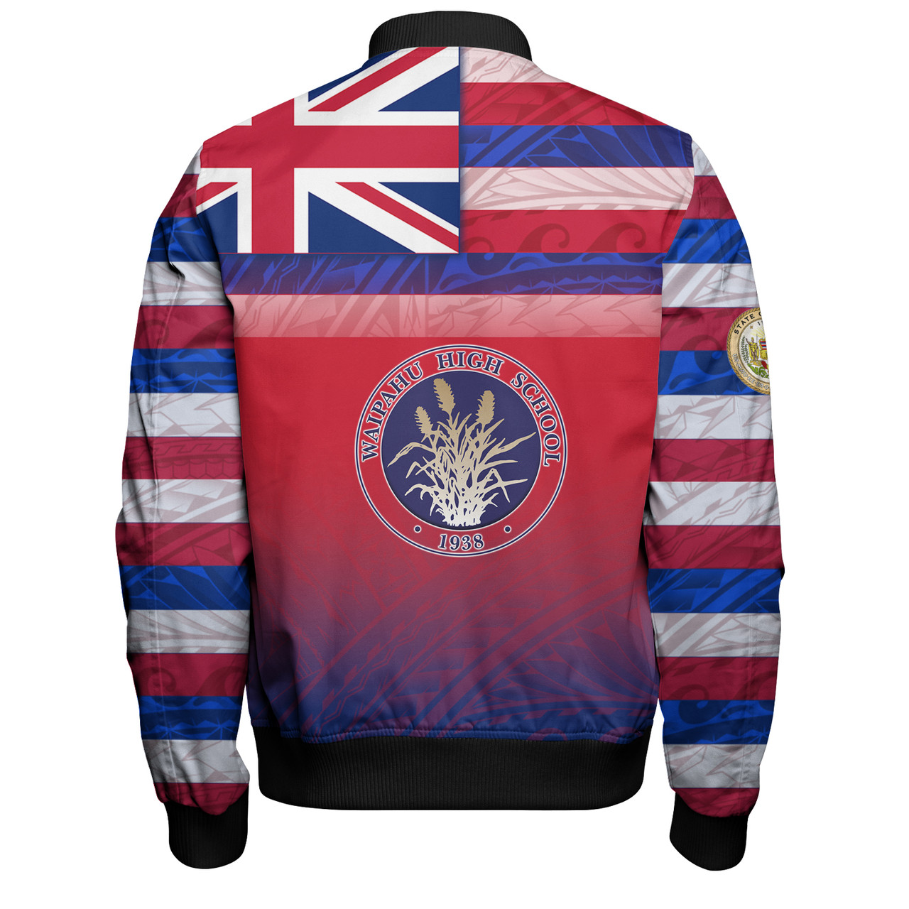 Hawaii Waipahu High School Bomber Jacket Flag Color With Traditional Patterns