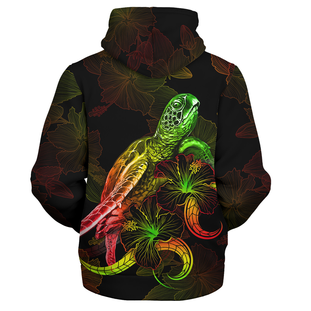 Nauru Sherpa Hoodie Sea Turtle With Blooming Hibiscus Flowers Reggae