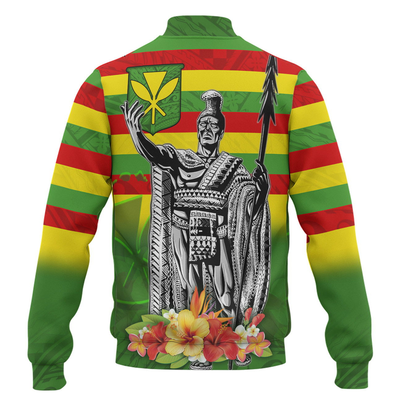 Hawaii Bomber Jacket Hawaii King With Flag Color With Traditional Patterns