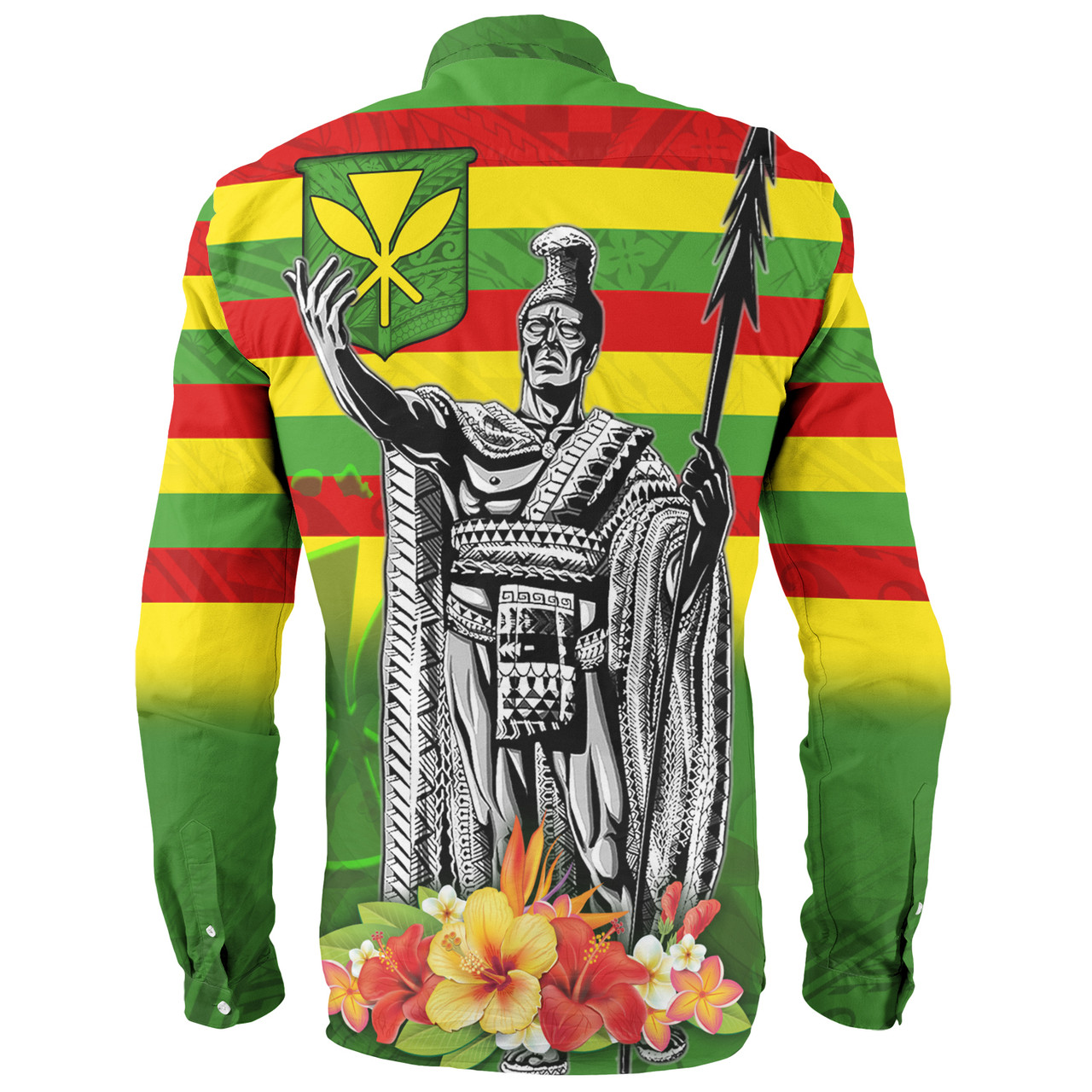 Hawaii Long Sleeve Shirt Hawaii King With Flag Color With Traditional Patterns