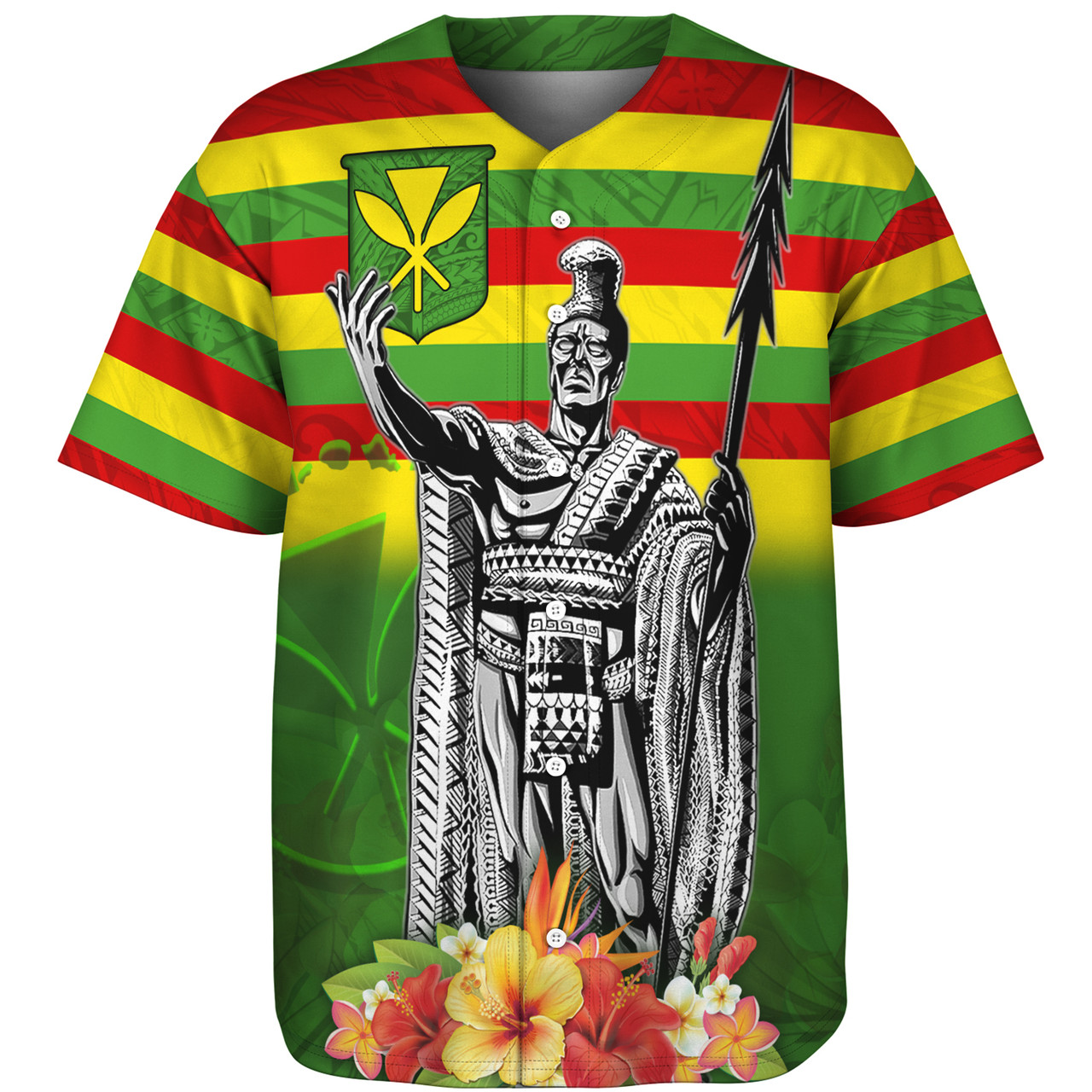 Hawaii Baseball Shirt Hawaii King With Flag Color With Traditional Patterns