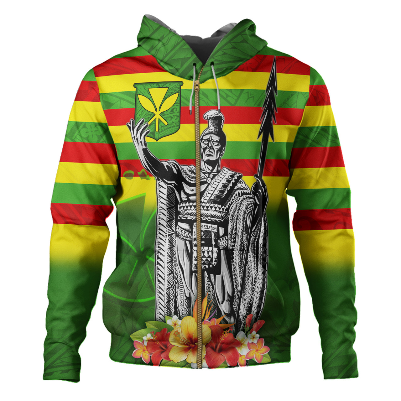 Hawaii Hoodie Hawaii King With Flag Color With Traditional Patterns