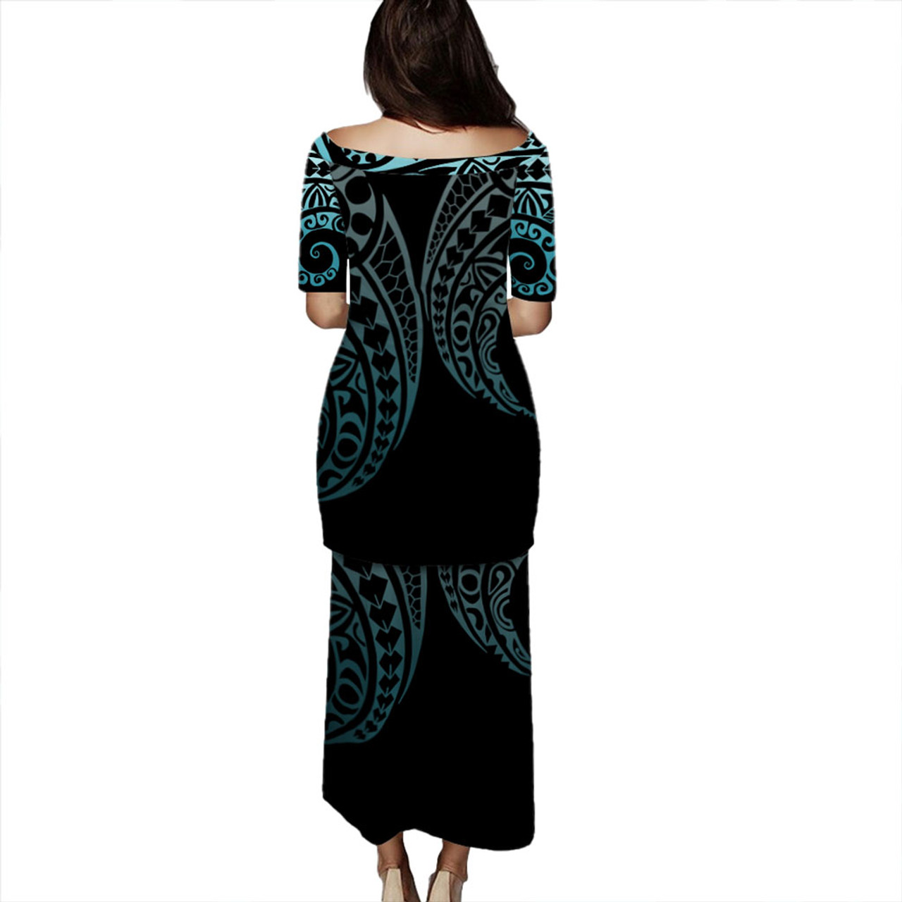 Tuvalu Puletasi Kakau Style Turquoise