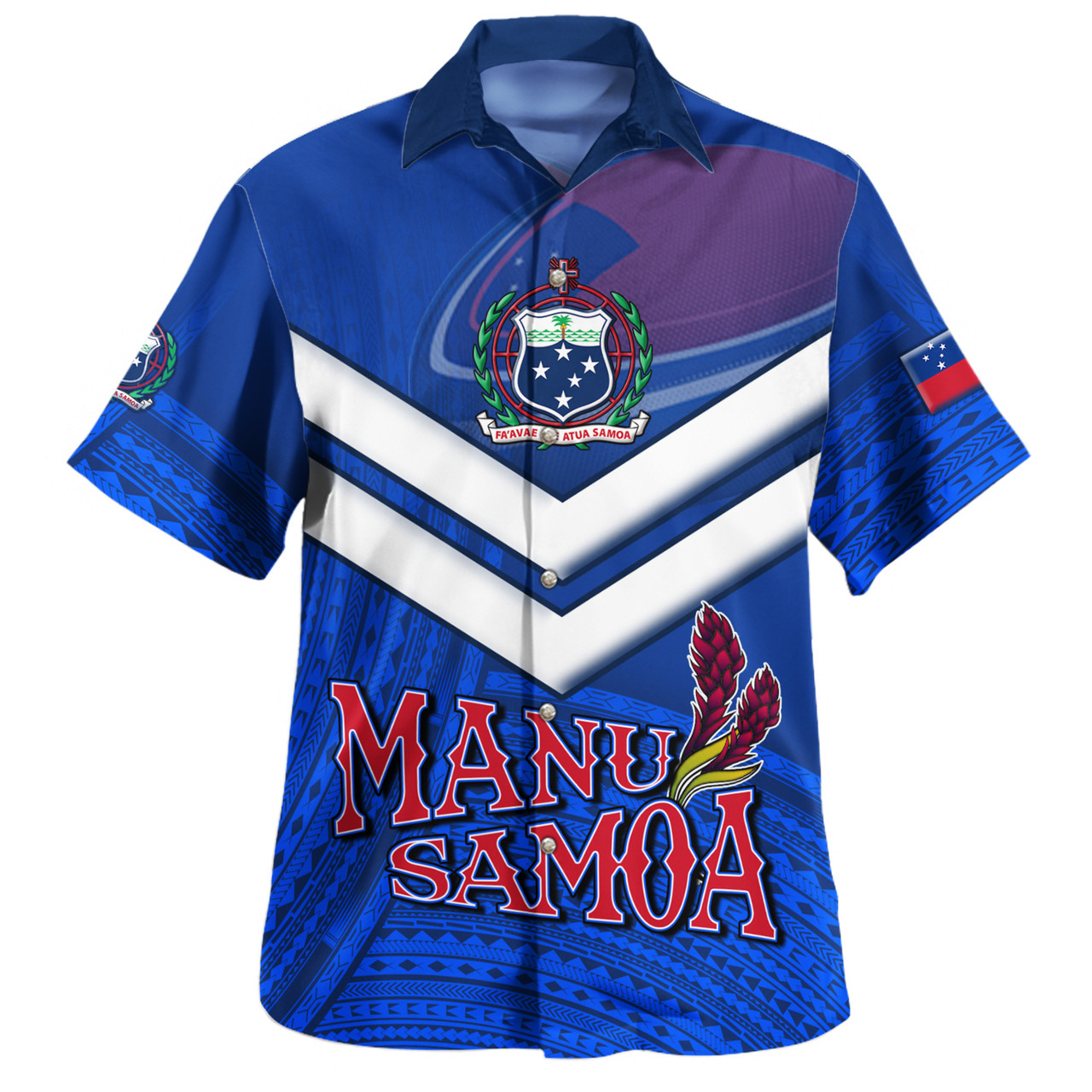 Samoa Hawaiian Shirt Samoa Tradition Patterns With Rugby Ball