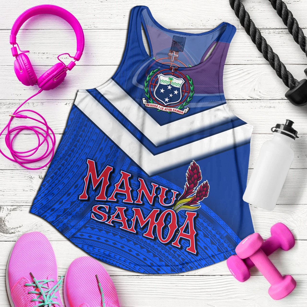 Samoa Women Tank Samoa Tradition Patterns With Rugby Ball